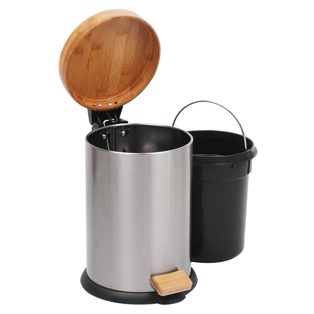 White Magic Eco Basics Stainless Steel & Wood Rubbish Bin 3L 4 White Magic Eco Basics Stainless Steel & Wood Rubbish Bin 3L - Image 2