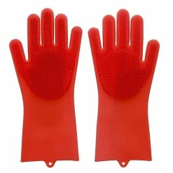 Scruba-Dub Antibacterial Silicone Cleaning Gloves Ruby Red