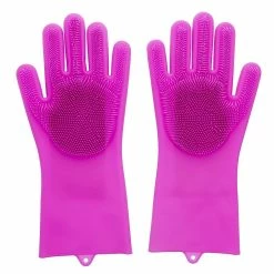 Scruba-Dub Antibacterial Silicone Cleaning Gloves Fuschia Pink